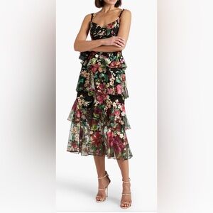 Marchesa Black Floral Midi Dress